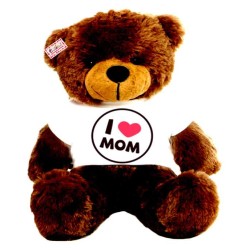 2 feet brown teddy bear wearing I Love Mom T-shirt